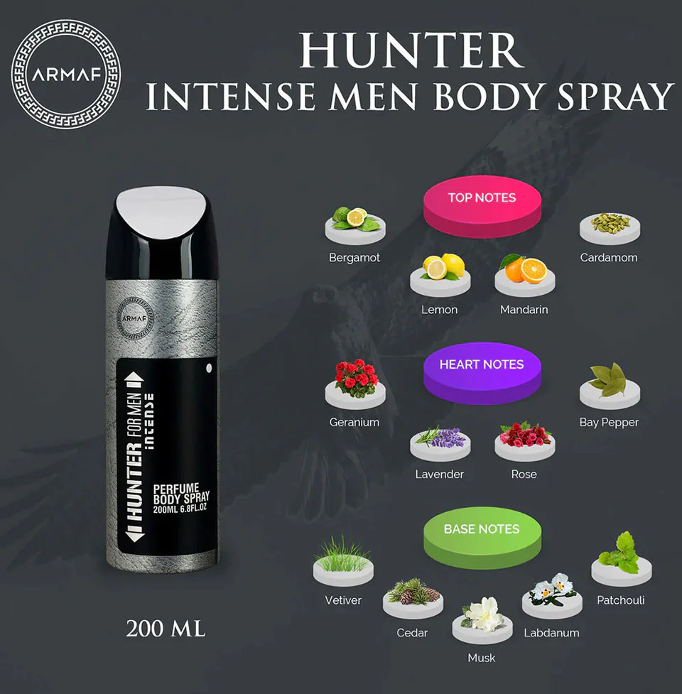 Armaf Hunter Intense Deodorant Perfume Body Spray 200ML For Men - Image 2